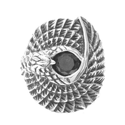 Premium Sterling Silver Eagle Ring with Onyx - 56