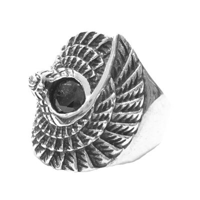 Premium Sterling Silver Eagle Ring with Onyx - 58