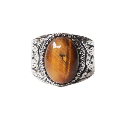 Big Stone Ring - Silver & Brown