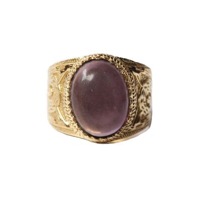 Anello con pietra grande - oro e viola