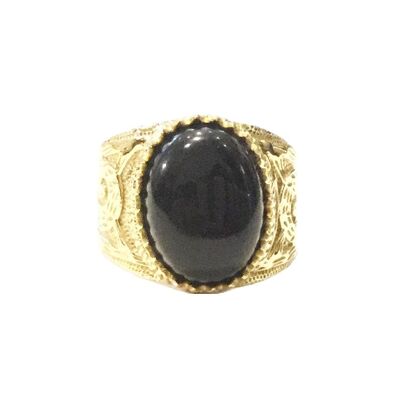 Anillo de piedra grande - Oro y negro