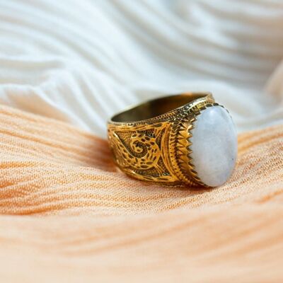 Big Stone Ring - Gold & White