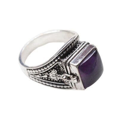 Brass Ring with Square Stone - Silver & Purple