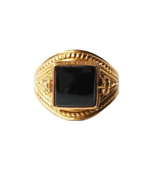 Brass Ring with Square Stone - Gold & Brown