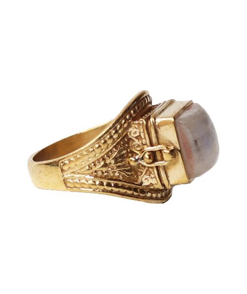 Brass Ring with Square Stone - Gold & White