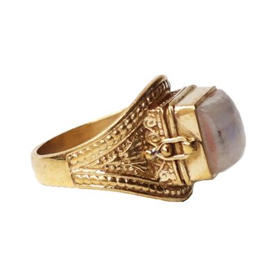 Brass Ring with Square Stone - Gold & White