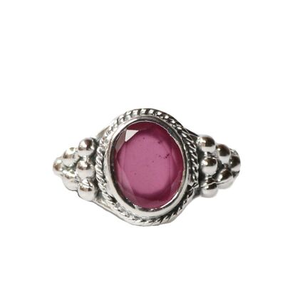 Sterling Silver Oval Ring with Natural Gemstone - Pink Jade