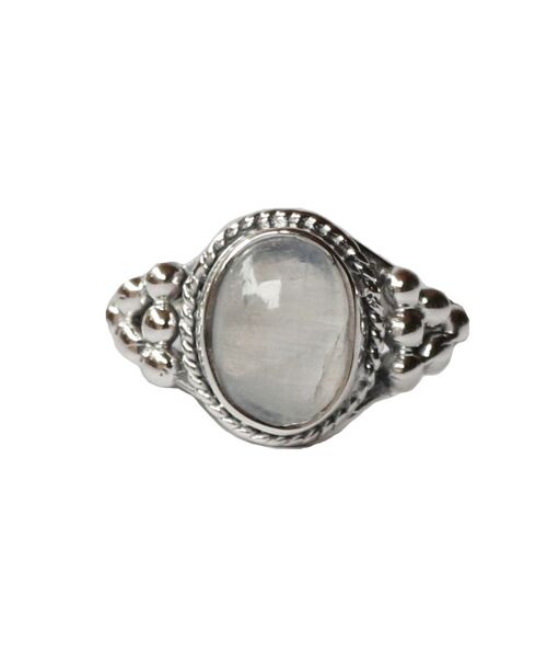 Sterling Silver Oval Ring with Natural Gemstone - Moonstone