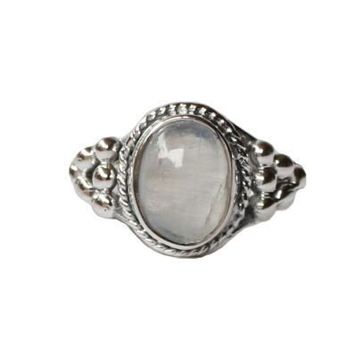 Sterling Silver Oval Ring with Natural Gemstone - Moonstone