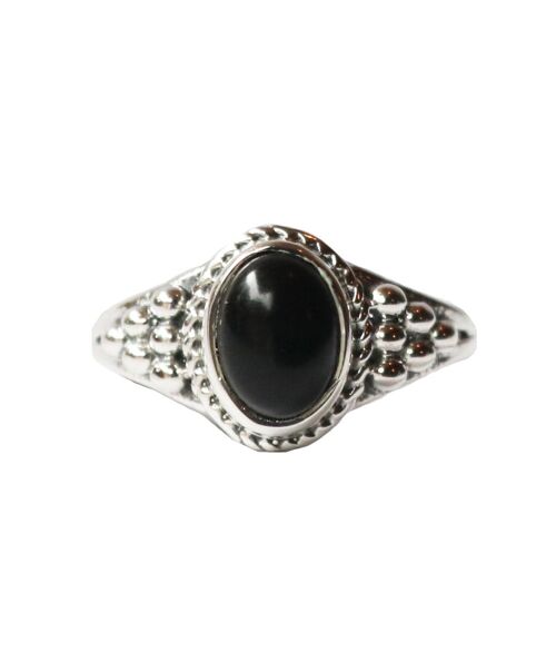 Sterling Silver Oval Ring with Natural Gemstone - Black Onyx