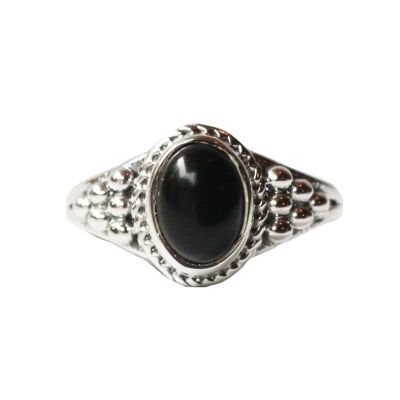 Sterling Silver Oval Ring with Natural Gemstone - Black Onyx