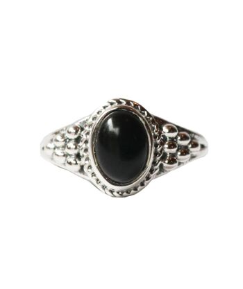 Bague ovale en argent sterling avec pierre précieuse naturelle - Onyx noir 1