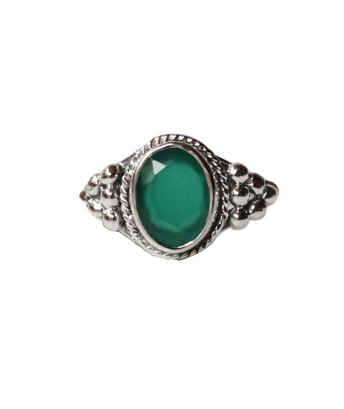 Sterling Silver Oval Ring with Natural Gemstone - Green