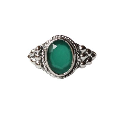 Sterling Silver Oval Ring with Natural Gemstone - Green