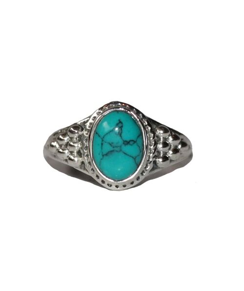 Sterling Silver Oval Ring with Natural Gemstone - Turquoise
