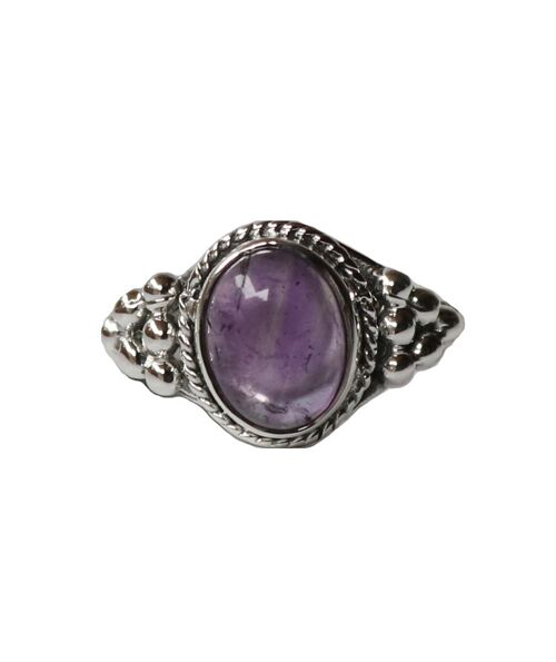 Sterling Silver Oval Ring with Natural Gemstone - Purple Amethyst