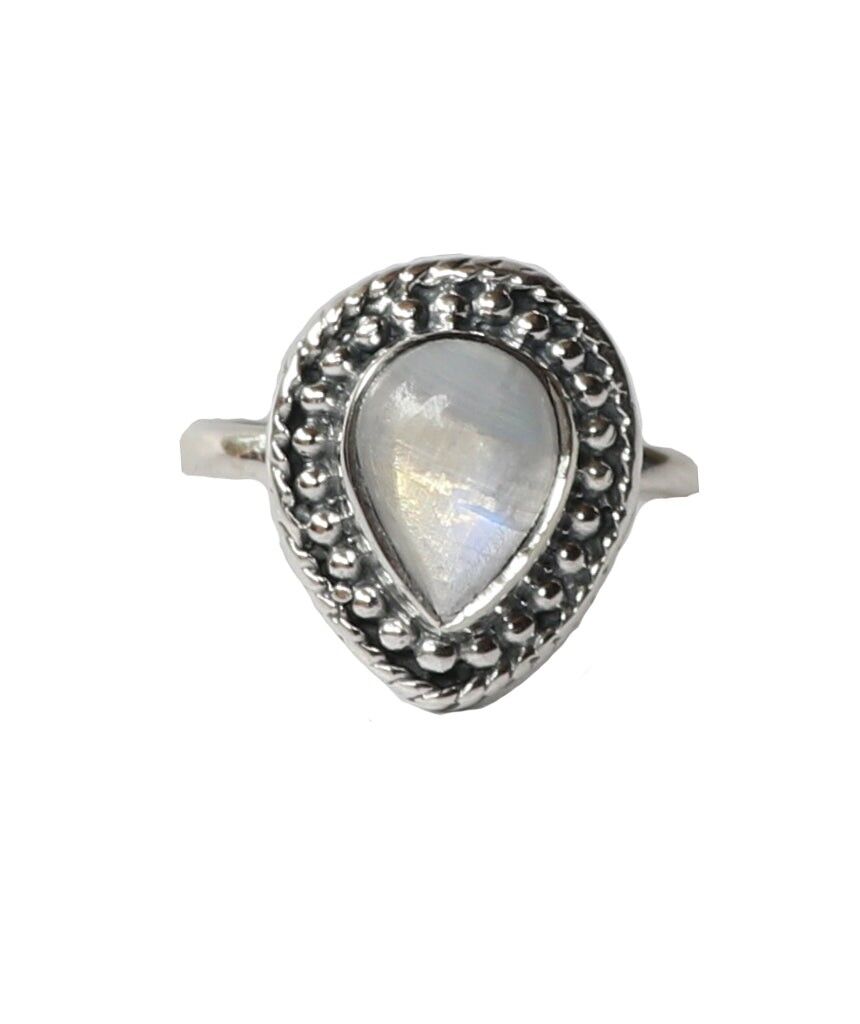Sterling Silver Stone Ring in Teardrop Shape - Moonstone