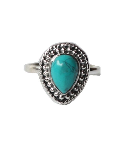 Sterling Silver Stone Ring in Teardrop Shape - Turquoise