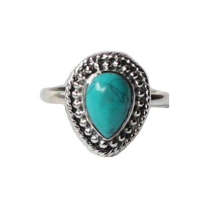 Sterling Silver Stone Ring in Teardrop Shape - Turquoise
