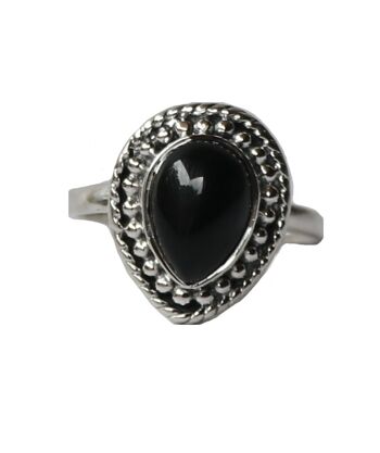 Bague en argent sterling avec pierre en forme de larme - Onyx noir 1