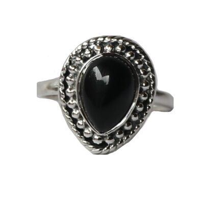 Sterling Silver Stone Ring in Teardrop Shape - Black Onyx