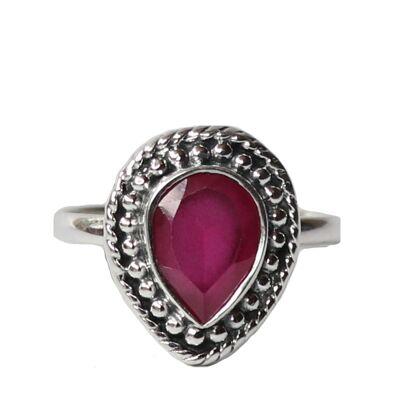 Sterling Silver Stone Ring in Teardrop Shape - Pink Jade