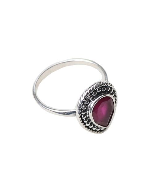 Sterling Silver Stone Ring in Teardrop Shape - Purple Amethyst