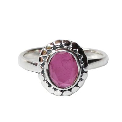 Sterling Silver Ring with Embedded Stone - Pink Jade