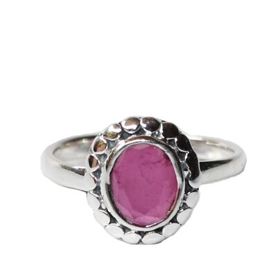 Sterling Silver Ring with Embedded Stone - Pink Jade