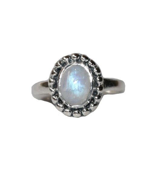 Sterling Silver Ring with Embedded Stone - Moonstone