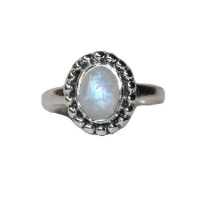 Sterling Silver Ring with Embedded Stone - Moonstone
