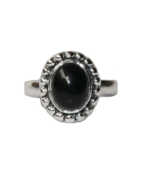 Sterling Silver Ring with Embedded Stone - Black Onyx