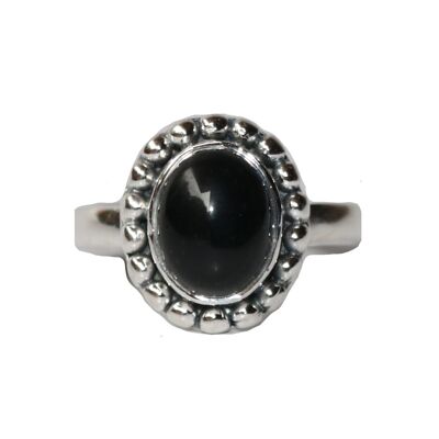 Sterling Silver Ring with Embedded Stone - Black Onyx