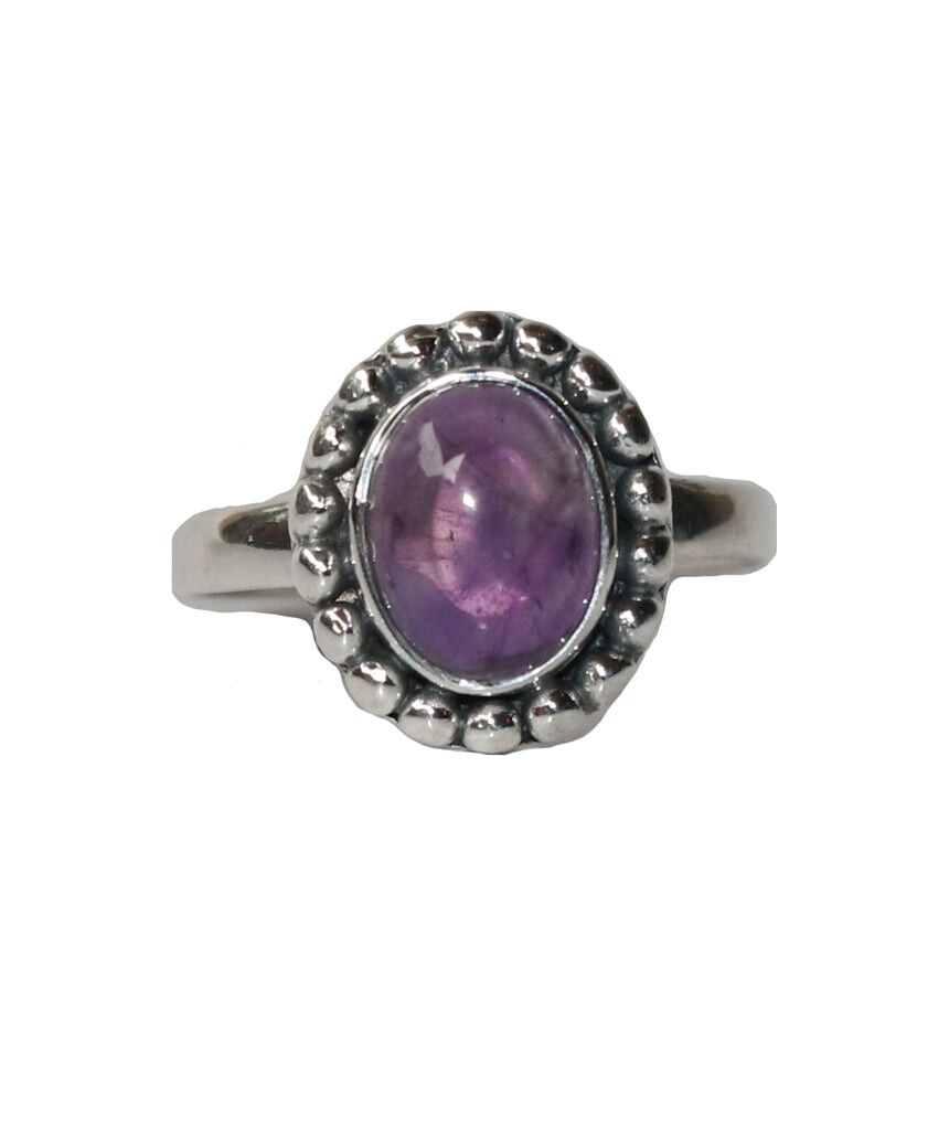 Sterling Silver Ring with Embedded Stone - Purple Amethyst