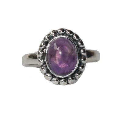Sterling Silver Ring with Embedded Stone - Purple Amethyst