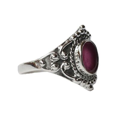 Sterling Silver Oval Silver Ring with Stone - Purple Amethyst