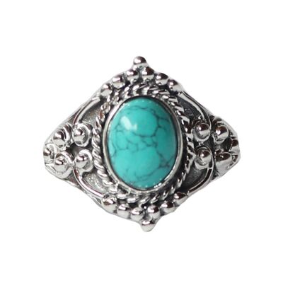 Sterling Silver Oval Silver Ring with Stone - Turquoise