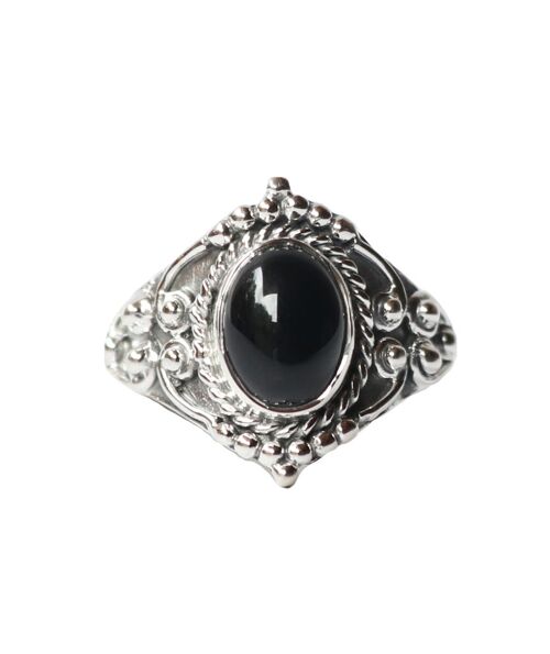 Sterling Silver Oval Silver Ring with Stone - Black Onyx