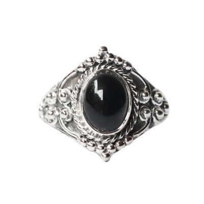 Sterling Silver Oval Silver Ring with Stone - Black Onyx