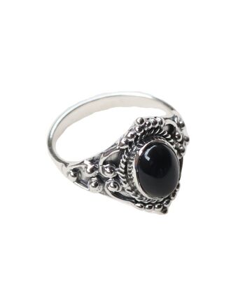 Bague en argent sterling ovale avec pierre - Onyx noir 10