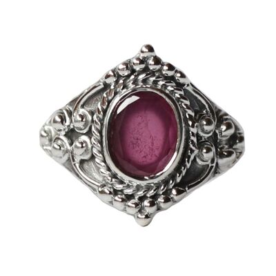 Sterling Silver Oval Silver Ring with Stone - Pink Jade