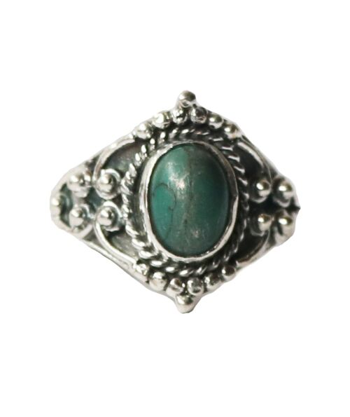 Sterling Silver Oval Silver Ring with Stone - Green