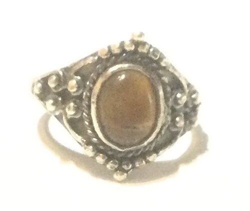 Sterling Silver Oval Silver Ring with Stone - Brown Tiger Eye