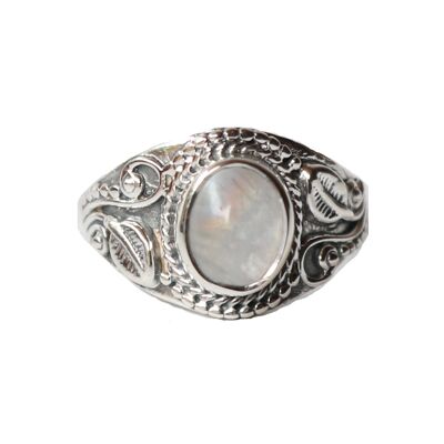 Bague en argent ovale de style victorien avec pierre - Pierre de lune