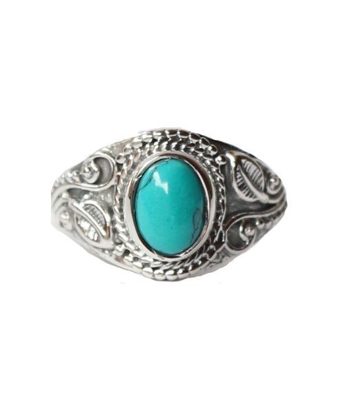 Victorian Style Oval Silver Ring with Stone - Turquoise