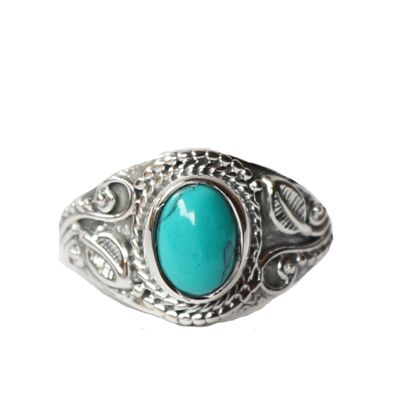 Victorian Style Oval Silver Ring with Stone - Turquoise