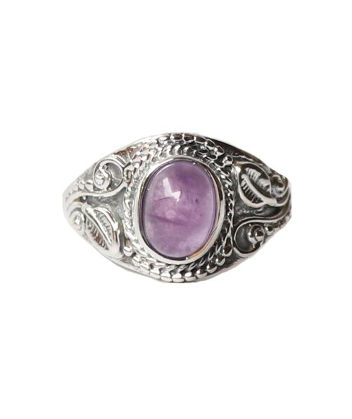 Victorian Style Oval Silver Ring with Stone - Purple Amethyst