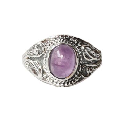 Victorian Style Oval Silver Ring with Stone - Purple Amethyst