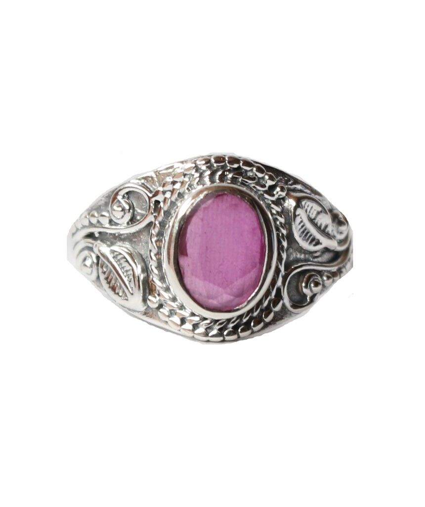 Ovaler Silberring im viktorianischen Stil mit Stein - Pink Jade