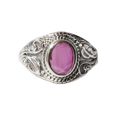 Victorian Style Oval Silver Ring with Stone - Pink Jade